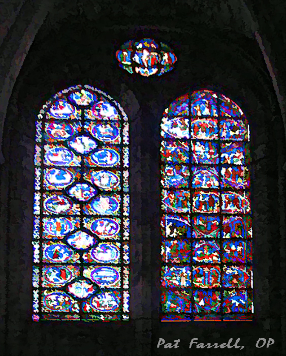 Stained glass window in the cathedral in Chartres, France
